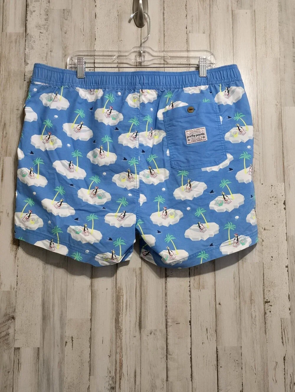 Party Pants Cold Chillin Blue Penguins Icebergs Swim Trunks Board Short Size XXL